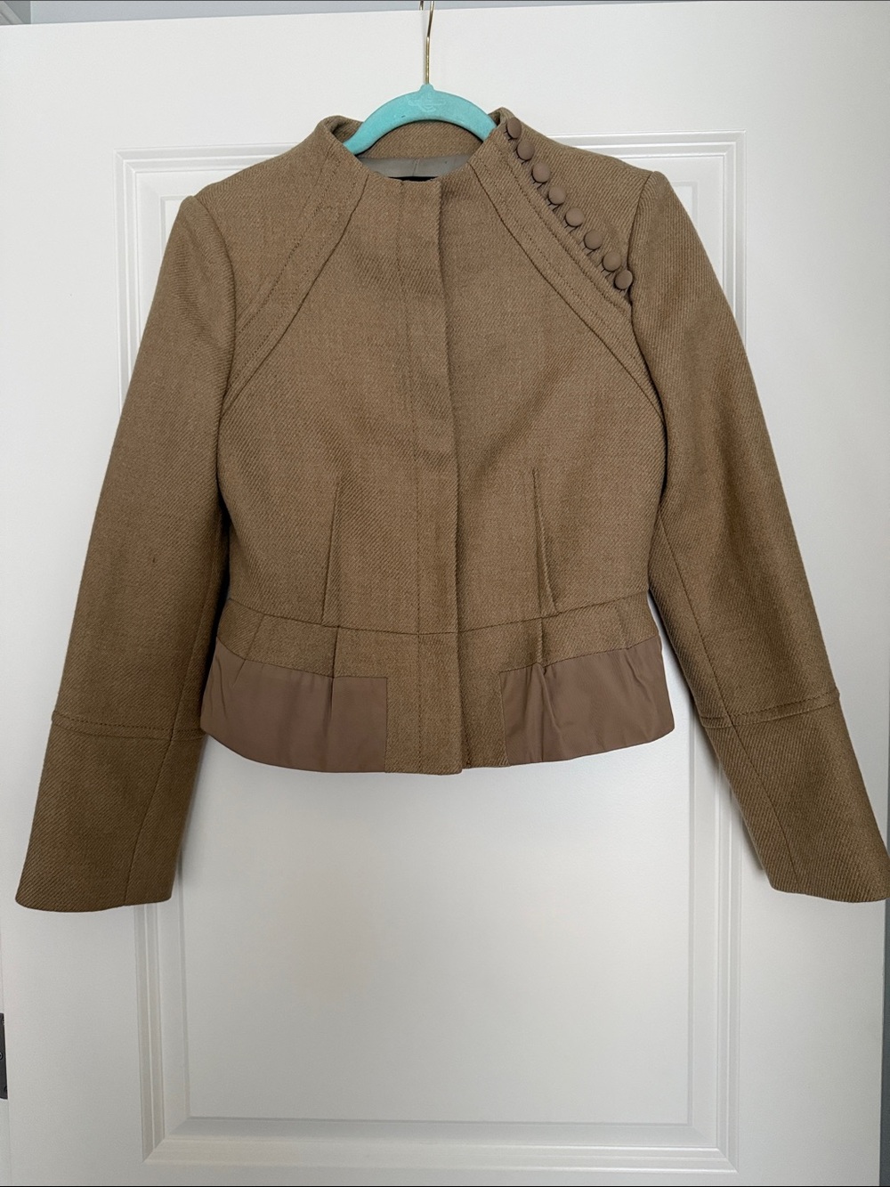 BCBGMaxAzria Cropped Button-Shoulder Brown Jacket
